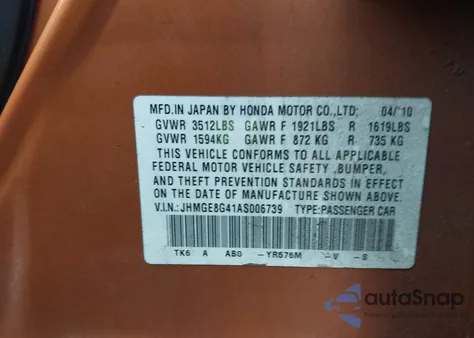 2010 Honda Fit Sport from USA, damaged, VIN JHMGE8G41AS006739